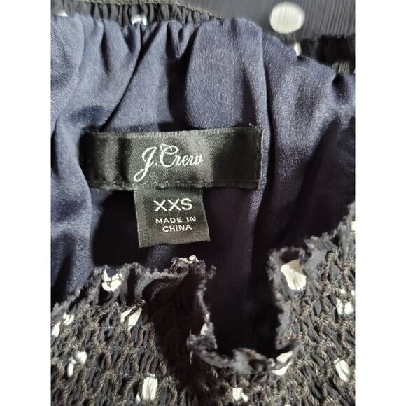 J.Crew Black White Polka Dot Ruched Neckline Long Sleeve Blouse Top Size XXS - Picture 7 of 11